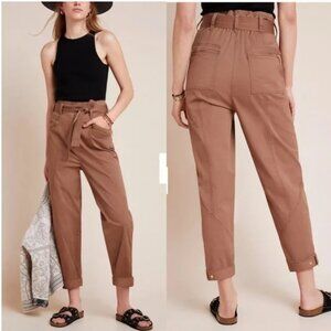 Anthropologie Ellie Embroidered Utility Pants Ankle Brown Women's 14